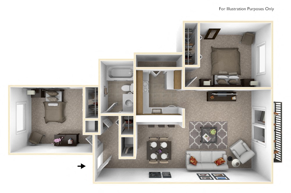 Floor plan for 2 beds, 1 bath, 800 sqft
